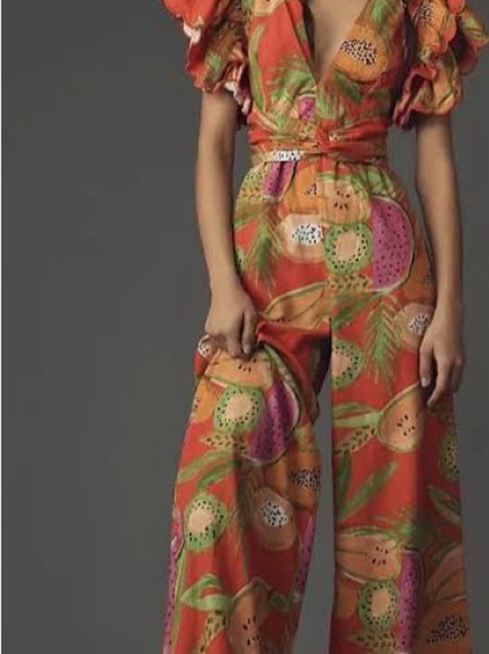 Farm Rio Tropical Fruit Print Wide-Leg Jumpsuit